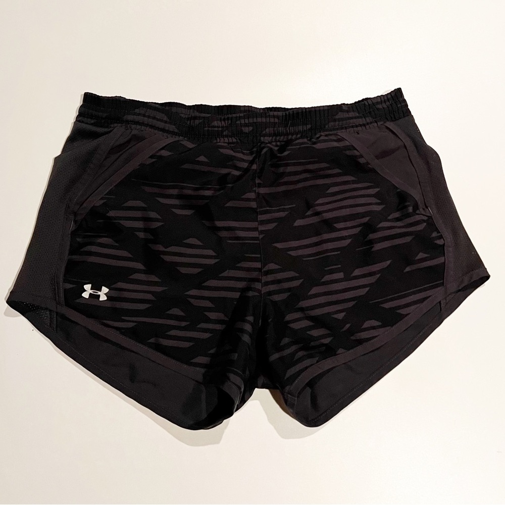 XS Black/ Gray Under Armour Heat Gear Fly By Running Shorts With Built-In Briefs